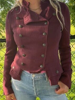 Free People Women's Double-Breasted Burgundy Jacket
